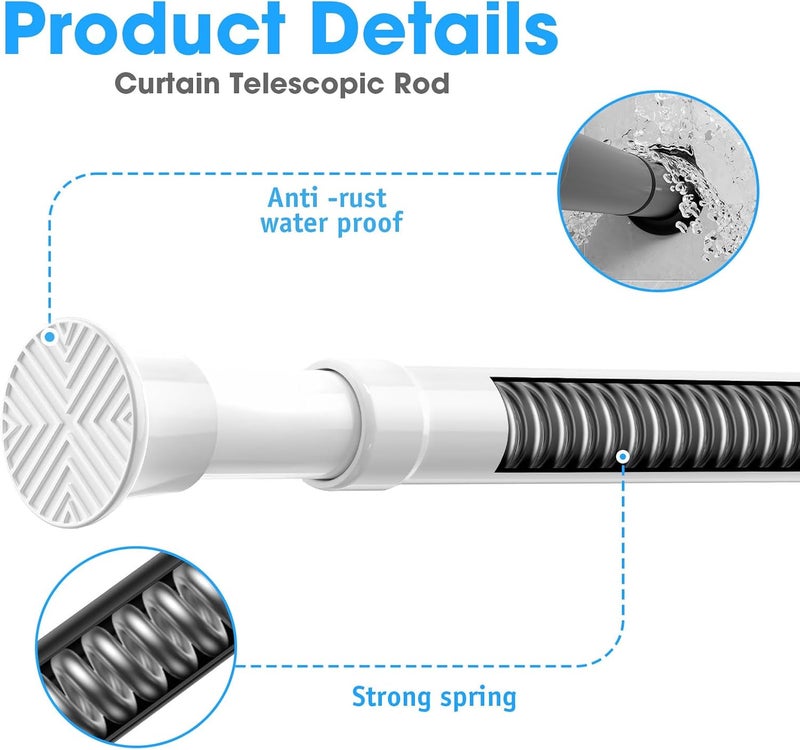 MEXAU White Tension Curtain Rods 23 to 46 Inch,Spring Loaded Curtain Rods No Drilling,Small Tension Rod for Windows Door Closet,Pressure Rod - Image 3